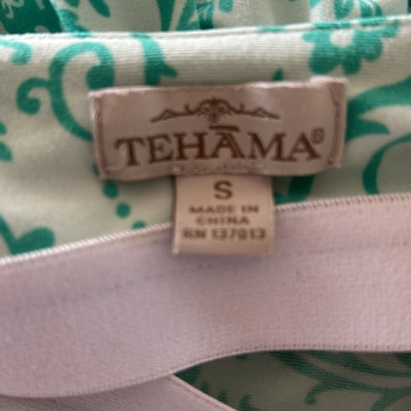 Tehama Teal Built in Bra Floral Stretch Dress Poly Sz S - Picture 10 of 11